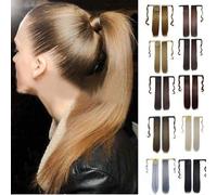 Cokbyavla Curly Half Wigs for Women Real New Clip In Human Hair Extension Straight Tail Wrap Around Ponytail Shampoo And Conditioner for Frizzy Hair (黑色,Black, One Size)