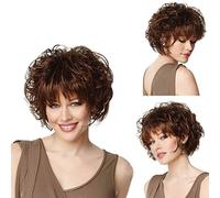 Cokbyavla Curly Lace Front Wigs 3 Way Part Party Synthetic Party Brown Wigs Wig Hair Hair Wavy Short Women Full Wigs Curly wig Silicone Mix for Hair (brown, One Size)
