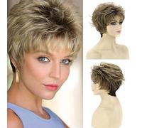 Cokbyavla Curly Long Wigs for Women Fashionable White Wig Women's Short Curly Hair Mixed Color Hair Synthetic Fiber Rose Mesh Broken Full Head Set Wigs Facial Hair Bleach (Brown, One Size)