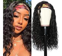 Cokbyavla Curly Long Wigs for Women Hair Wigs Black Front None for Wig Human Wig HeadBand Lace Curly Women wig Hair Darkening Shampoo (D, 20in)