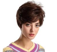 Cokbyavla Dark Hair Wig Women Wig Short Hair Mixed Brown Synthetic Hair Wigs For Women High Temperature Silk Rose Mesh Head Cover Hand Tied Weft Hair Extensions (Brown, One Size)