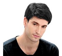 Cokbyavla Dark Wig 25cm 10inch Wigs Man Slanting Handsome Short Straight Hair Europe And The United States Fashion Fiber Full Head Cover Womens Hair Bands (Black, One Size)