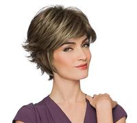 Cokbyavla Dark Wig Caps Fashionable European And Wigs Women's Short Hair Long Slanted Temperament Short Curly Hair Dyed Intermediate Colored Synthetic Fiber Hair Headband Fashion Villa Hair (Gold, One