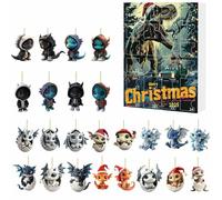Cokbyavla Dinosaur Christmas Advent Calendar 2025, 24-Days Countdown Calendar with 24 Cute Dragon Acrylic Hanging Ornaments for Tree, Christmas Tree Decoration Backpack Car Pendant Gray