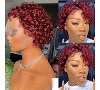 Cokbyavla Expresshair1 Women Wine Red Brazilian Short Wavy Curly Parting High Temperature Fiber Wig Hair Spin And Curl Ceramic Rotating Hair Curler (Red, One Size)