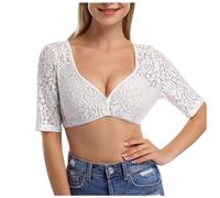 Cokbyavla Fairy Costume for Women, Womens Oktoberfest Dress Top Plus Size Bavarian Dirndl Blouses British Beer Festival Outfits German Lace Blouse For Women Milk Maid Crop Top Lace Camisa Pea M