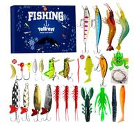 Cokbyavla Fishing Advent Calendar 2025 for Men Teen Boys, 24 Days Bass Fishing Lures Countdown Calendar with Crankbait, Popper, Minnow, Frog Spoon Freshwater & Seawater Fishing Gift Blue