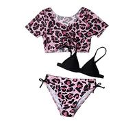 Cokbyavla Girls 3 Piece Bikini Swimsuit Set,3 Piece Girls Bikini Girls Two Piece Swim Cover Up Teen Two Piece Swimsuits Bikini Set Ruffles Girls Dress Swimsuit Bikinis 12(94Brown,11-12 Years)