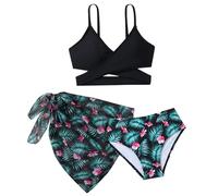 Cokbyavla Girls' 3 Piece Cute Bathing Suit,Swimsuits 3 Piece Girls Black Skirt Swimsuit for Teens 14-16 Tankini Swimsuits for Girls Tummy Control Girls Swimsuits Size 7 H(70Black,10-11 Years)