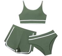 Cokbyavla Girl's 3 Piece Cute Tie Dye Bikini Swimsuit,Girls Swimsuit 3Pcs Bikini White Girls Bikini Age 12 13 with Shorts Tween Bathing Suits 10-12 Bikini Cute Kids Tanki(39Green,13-14 Years)