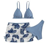 Cokbyavla Girl's 3 Piece Halter Bikini Sets,3 Piece Bikini Set Tankini Bathing Suits with Skirt Tankini Swimsuits for Teens Girls' Sets Little Girls Swimsuits Girls Plus(32Light Blue,11-12 Years)