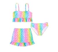 Cokbyavla Girl's 3 Piece Swimsuit Striped Cut Out Bikini Sets,Bikini Teen 3 Piece Girls Skirt Set Bikini Teenager Hawaiian Girls Tankini Size 8 Preppy Swimsuit for Girls (78Multicolour,4-5 Years)