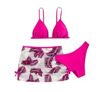 Cokbyavla Girl's 3 Piece Swimsuit Striped Cut Out Bikini Sets,Girls 3 Piece Swimsuit Swimsuit Cover Up Girl Bikinis for Teens 12-14 Woman Bathing Suits Toddler Girl Swims(44Hot Pink,11-12 Years)