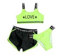 Cokbyavla Girl's 3 Piece Swimsuit Tropical Print,3-Piece Hawaiian Suits Bathing Suit and Cover-Up for Girls Swim Suits Kids Girls 11-12 Toddler Bathing Suit Girl 4T Kawai(29Green,5-6 Years)