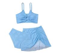 Cokbyavla Girls' 3 Piece Swimsuit Tropical Print,Swimming Suit 3 Piece Size 14 Girl Swim Shorts Cute Summer Outfits for Teen Girls Toddler Girls Bathing Suit Bikini Girls(9Blue,8-9 Years)