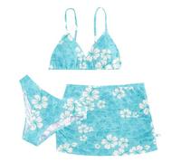 Cokbyavla Girl's 3 Piece Swimsuits Halter Bikini Set,Girls 3 Piece Swimsuit Girls Padded Short Teens Swimsuits Black Bathing Suit Top Girls Neon Swimsuit Girls Hawaiian S(111Light Blue,12-13 Years)