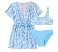 Cokbyavla Girl's 3 Piece Tropical Print,Green 3 Piece Bikini Girls Skirts Tween Bathing Suits 12-14 Tankini Girls Tankini Age 13-14 Kids Bikini Bright Blue 9 12 Bikinis G(28Sky Blue,6-7 Years)