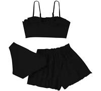 Cokbyavla Girl's Bathing Suit with Cover Up,Girls 3Piece Tankini Swimsuit One Piece Swimsuit with Skirt Bikini for Teen Girls Brown and Orange Bathing Suit Girls Girls Bi(97Black,8-10 Years)