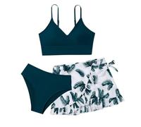 Cokbyavla Girl's Bathing Suit with Tropical Print Beach Shorts,Girls Bikinis Age 13-14 Green 3Pc Girls Boy Shorts Swimsuit Tween Bathing Suit Donut Bathing Suit for Girls(87Dark Green,11-12 Years)