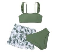 Cokbyavla Girls Beach Swimwear 7-16 Years,Girls 3 Piece Bikini Bathing Suit Girl Board Shorts Teen Cute Bathing Suit Girls Bathing Suit Bottoms Toddler Girls Bikini Swims(69Green,11-12 Years)