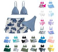 Cokbyavla Girls Color Block Bikini Set with Shorts,3 Piece Bathing Suit Sets for One Swimsuit Skirt Cute Bikinis Teens Pink Girl S(15Pink,10-11 Years)
