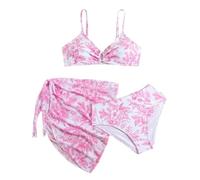 Cokbyavla Girls Color Block Bikini Set with Shorts,3 Piece Bikini Set Girls Beach Skirt for Kids Tween Bathing Suits 12-14 One Piece Girls Black Tankini 11-12 Swimsuits B(17Red,10-11 Years)