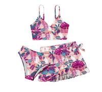Cokbyavla Girls Solid Bathing Suits,3 Piece Beach Pants Swimming Shorts for Tween Girl Swimsuits Bikini Set Lessons White 13/14 Year Old(27Multicolour,11-12 Years)