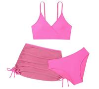 Cokbyavla Girls Swimsuit 3 Pcs,Girls Swimsuit 3Pcs Bikini White Girls' Swimsuit Triangle Top Short Skirt Tween Bikini Sets Sets for Girls Clothing Two Piece Girls Bikinis(59Pink,13-14 Years)