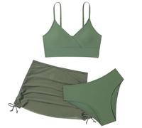 Cokbyavla Girls Swimsuits 3 Piece,Green 3 Piece Bikini Girls' Swimsuit Triangle Top Skirt Two-Piece Set Tween Girl Swimsuit Cover Up Bathing Suit for Girls 12-14 Mommy an(59Army Green,11-12 Years)