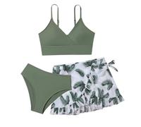 Cokbyavla Girls Swimwear with Cover Up Pants 7-16Y,Girls 3 Piece Swimsuits Girls Skirts Tween Bikini Bikini Set for 6 Year Old Girl Girls Bikini Swimsuit Swim Suits for G(54Army Green,16-17 Years)