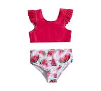 Cokbyavla Girls Swimwear with Cover Up Pants 7-16Y,Kids Two Piece Swimsuit Girls Shorts Size 6 Tween Girls Swimsuits Bikini Preppy Bathing Suits Girls Dress Swimsuit with(61Red,5-6 Years)