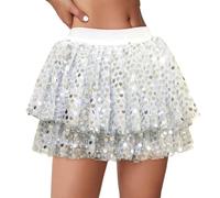 Cokbyavla Glitter Skirt for Women and Girls,Sequined Bustier Skirt Holiday Party Dresses Sparkly Skirt for Women Gold Tassel Dress Belly Dancing Costumes for Women The Ri(16Silver,One Size)
