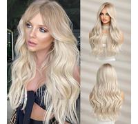 Cokbyavla Hair Wigs with Closure Gradual White Blonde Wig Female Long Hair Natural Fashion Big Wave Full Head Wig Set Wooden Hair Beads (Gold, One Size)