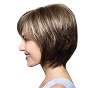 Cokbyavla Hair Wigs Women's Straight Wigs Short Synthetic Female Fashion Natural wig round Brush Hair Dryer (Brown, One Size)