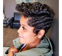 Cokbyavla Half And Wig -Warping Short Hair Wigs Fashion Hair Synthetic Curly Hair Wig Natural Wave wig Natural Hair Gel (Black, One Size)