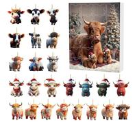 Cokbyavla Highland Cow Advent Calendar 2025, 24 Day Christmas Advent Countdown with 24 3D Resin Cows Hanging Ornament, Xmas Tree Cartoon Cow Decorative Ornament Green