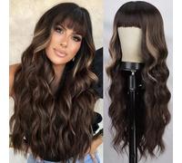 Cokbyavla Human Lace Front Wig Long Wavy Brown Mixed Blonde Hair With Eye Catching Wig With Dark Hair Roots Natural Curly And Synthetic Fiber Wig Suitable For Women's Daily Hair Clips for (Brown, One