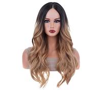 Cokbyavla Human Lace Front Wigs for Women No Bangs Wig Ladies Medium Long Curly Hair Brown Black Gradient Change Fiber Full Top Wig Hair Locket (Brown, One Size)