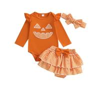 Cokbyavla Infant Girl Pumpkin Suspender Bodysuit, 2T Halloween Outfit Girl Girls Tulle Flower Princess Wedding Dress Baby Bat Costumes Big Girls Dresses Mini Lio Infant 9-12 Months