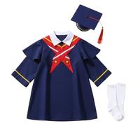 Cokbyavla Kid Shiny Kindergarten Graduation Cap and Gown Set, Reception Kindergarten Graduation Cap and Gown Judge Robe Gold Charms 2026 2026 Navy(Blue, 11-12 Years)