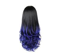 Cokbyavla Lace Front Real Hair Wigs for Women European And Wigs High Temperature Silk Female Gradient Color Half Headgear Long Curly Hair Hair Full Headgear Fiber Hair Hair Dryers for Salon Use (Blue,