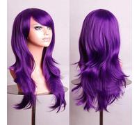 Cokbyavla Lace Front Wig Long 70CM Long Curly Hair Air Roll High Temperature Silk Purple Curly Hair COS Anime Wig Practice Hair Mannequin Head (Purple, One Size)