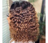 Cokbyavla Lace Front Wig Long Women's Short Curly Hair Mixed With Golden Headband Suitable For Women's Wigs Blonde Wig Small Curly Hair Black Brown Hair Dryer Lightweight (BK2, One Size)