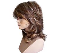 Cokbyavla Lace Front Wigs And Synthetic Layered Medium Highlighted Slightly Side Curled Wig Wig Hair Mayonnaise Deep Conditioner (Multicolor, One Size)