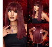 Cokbyavla Lace Front Wigs for Women High Temperature Silk Wig European And Style Wine Red Ladies Long Straight Hair Wig Suitable For Parties Festivals Cosplay 50cm/20in Skin Hair Nails (Red, One Size)