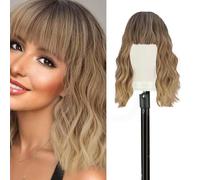 Cokbyavla Lace Front Wigs Short European And Full Headgear Xuchang Wig Women's Synthetic Fiber Air Wig Headgear Medium Short Curly Hair Large Waves Hair Color Pen (Khaki, 25x25x5cm)