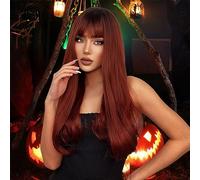 Cokbyavla Lace Front Wigs Straight High Temperature Silk Wig European And Style New Ladies Wig Black Brown Red Long Curly Hair Suitable For Parties Festivals Cosplay 66cm/26in Hair Clips for (Red, One