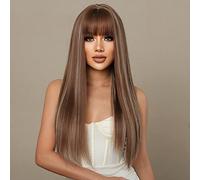 Cokbyavla Lace Melt European And Style Brown Pick Dyed Neats Bangs Women'S High Temperature Silk Wig Cover Is Suitable For Daily Use Cosplay 66cm/26in Hair Roller Clips (Brown, One Size)