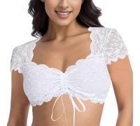 Cokbyavla Lace Vest Women's Elegant Dirndl Blouse,Classic Costume for Oktoberfest Costume Bavarian Dirndl Blouse Women Beer Festival Dirndl Bluse Costume Oktoberfest German Off Shoulder Costum White