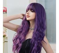 Cokbyavla Long Hair Long Curly Hair Wig Female Bangs Long Hair Purple Gradient Realistic Natural Chemicals Fiber Hair Headgear Hair Extensions Headband (Purple, One Size)